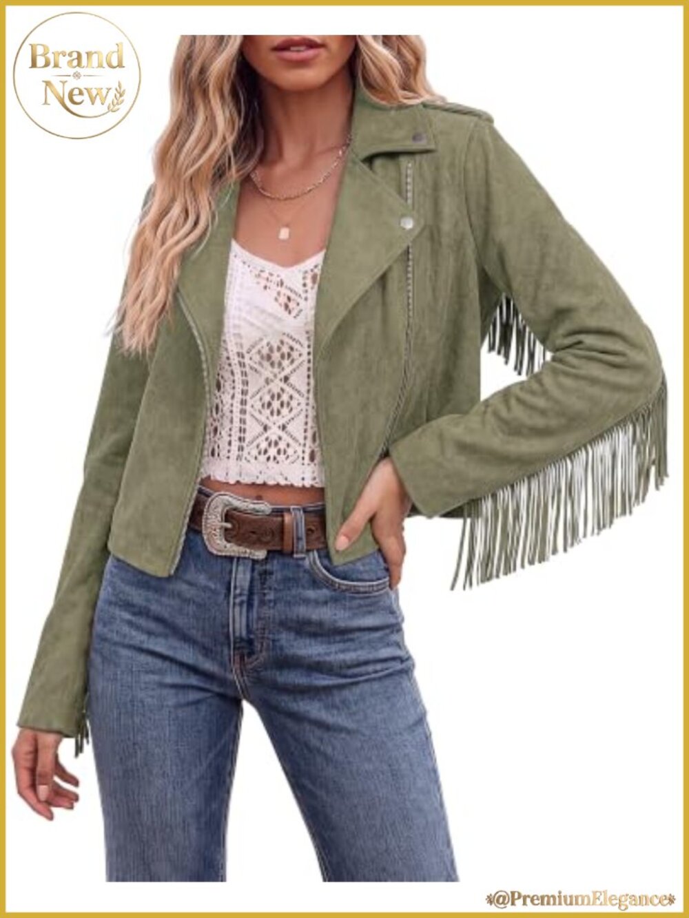 Faux Suede Cropped Fringe Jacket Women Zip Up Western Moto
